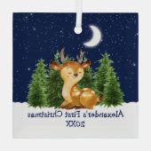 ベビーの初めてのクリスマスウォーターカラーディアスカイフォレスト ガラスオーナメント (裏面)