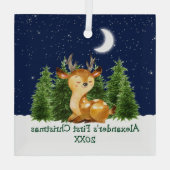 ベビーの初めてのクリスマスウォーターカラーディアフォレストスカイ ガラスオーナメント (裏面)