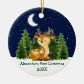 ベビーの初めてのクリスマスウォーターカラーディアフォレストスカイ セラミックオーナメント (正面)