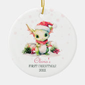 ベビーの初めてのクリスマスウォーターカラードラゴンガール セラミックオーナメント (正面)