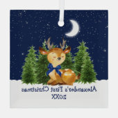 ベビーの初めてのクリスマスウォーターカラーフォレストディアボウ ガラスオーナメント (裏面)