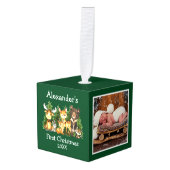 ベビーの初めてのクリスマスウッドアニマルシカ写真 キューブオーナメント (正面アングル)