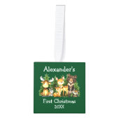 ベビーの初めてのクリスマスウッドアニマルシカ写真 キューブオーナメント (正面)