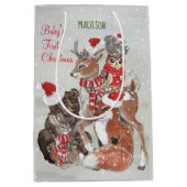 ベビーの初めてのクリスマスウッドランドアニマルズディアバニー ミディアムペーパーバッグ (正面)