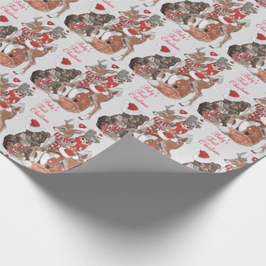 ベビーの初めてのクリスマスウッドランドアニマルズディアバニー ラッピングペーパー (角)