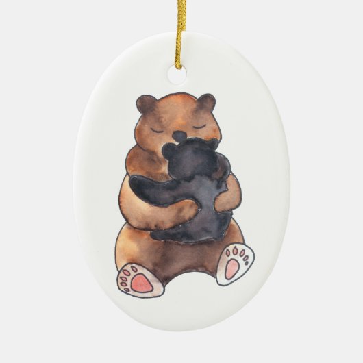 ベビーの初めてのクリスマスウッドランドベアハグ セラミックオーナメント (正面)