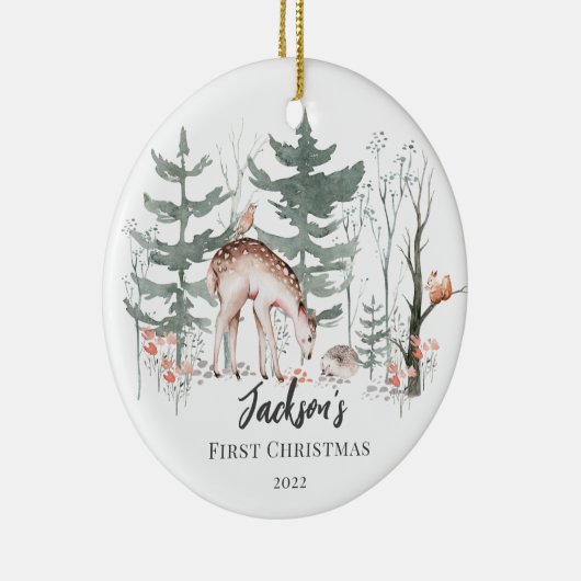 ベビーの初めてのクリスマスウッドランド両面写真 セラミックオーナメント (右)
