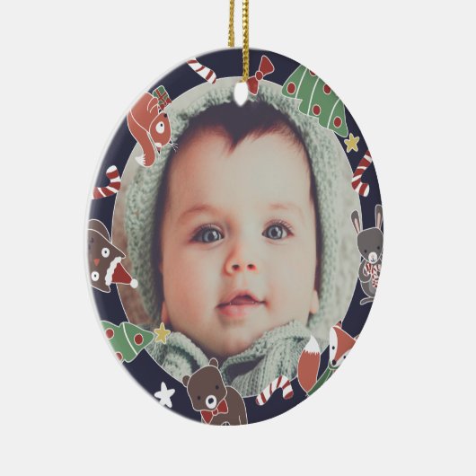 ベビーの初めてのクリスマスウッドランド動物写真 セラミックオーナメント (右)