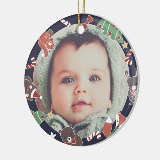 ベビーの初めてのクリスマスウッドランド動物写真 セラミックオーナメント (左)