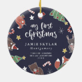 ベビーの初めてのクリスマスウッドランド動物写真 セラミックオーナメント (裏面)