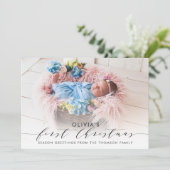 ベビーの初めてのクリスマスエレガントの手書き写真 シーズンカード (スタンド正面)