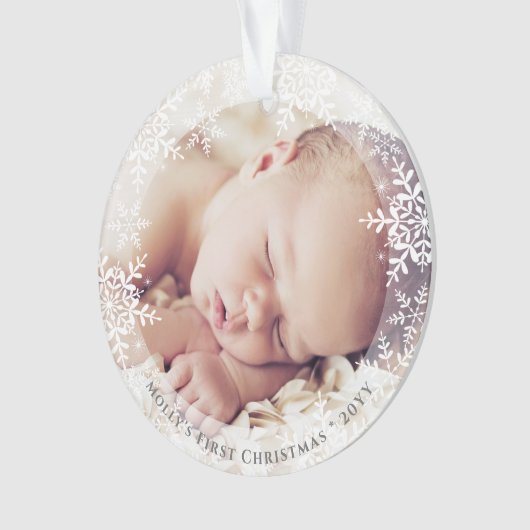 ベビーの初めてのクリスマスエレガントSnowflakes写真 オーナメント (正面)