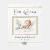 ベビーの初めてのクリスマスエンジェル金ゴールドホワイトクリスマス フリースブランケット (正面)