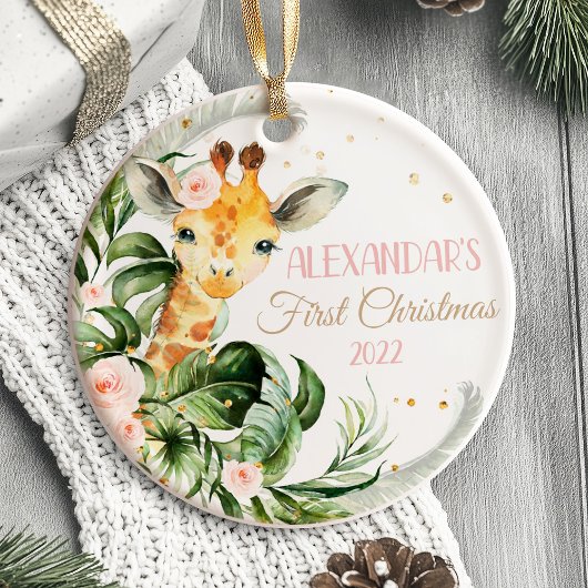 ベビーの初めてのクリスマスオーナメントガールサファリ動物 セラミックオーナメント