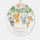 ベビーの初めてのクリスマスオーナメントガールサファリ動物 セラミックオーナメント (左)