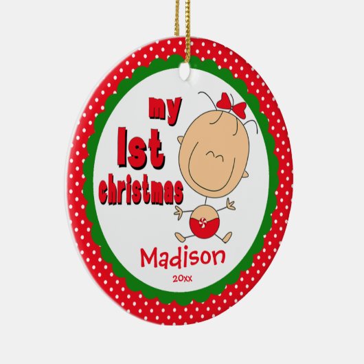 ベビーの初めてのクリスマスオーナメントスティックフィギュア女の子 セラミックオーナメント (右)