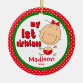 ベビーの初めてのクリスマスオーナメントスティックフィギュア女の子 セラミックオーナメント (正面)