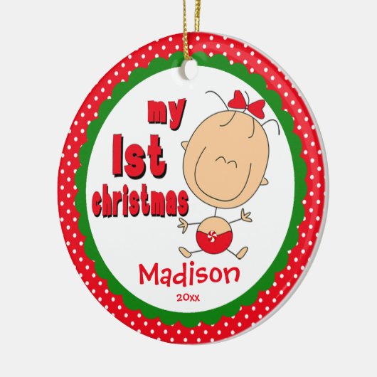 ベビーの初めてのクリスマスオーナメントスティックフィギュア女の子 セラミックオーナメント (左)