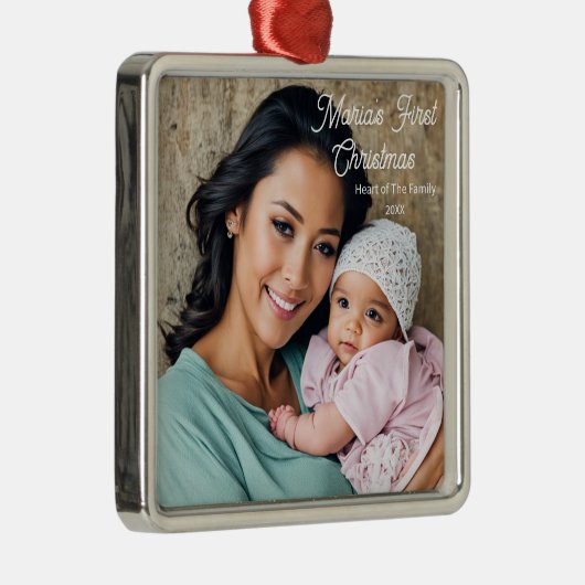 ベビーの初めてのクリスマスオーナメント、写真の個人用設定 メタルオーナメント (右)