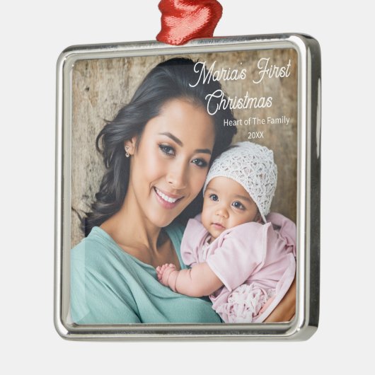 ベビーの初めてのクリスマスオーナメント、写真の個人用設定 メタルオーナメント (左)