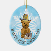 ベビーの初めてのクリスマスカウボーイとテディベア セラミックオーナメント (右)