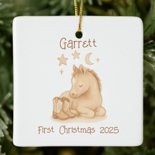 ベビーの初めてのクリスマスカウボーイブーツ&フォール セラミックオーナメント