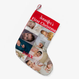 ベビーの初めてのクリスマスカスタムフォトコラージュ名  スモールクリスマスストッキング