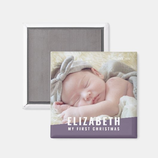 ベビーの初めてのクリスマスカスタムモダン写真年 マグネット (正面/裏面)
