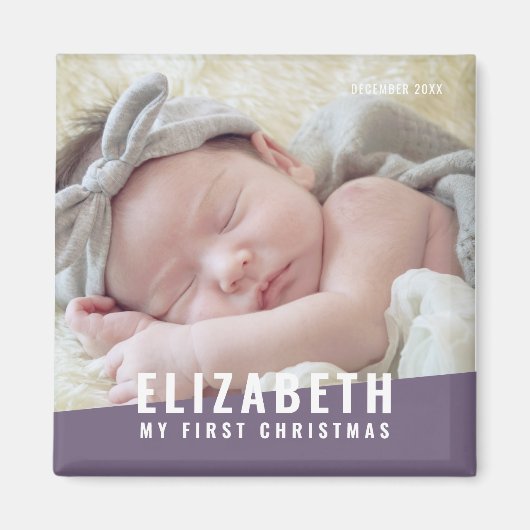 ベビーの初めてのクリスマスカスタムモダン写真年 マグネット (正面)