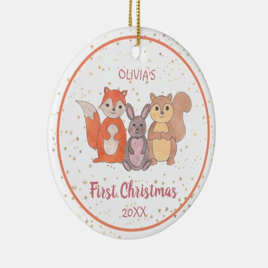 ベビーの初めてのクリスマスカスタム写真かわいい動物 セラミックオーナメント (右)