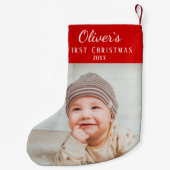 ベビーの初めてのクリスマスカスタム写真 スモールクリスマスストッキング (裏面)