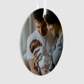 ベビーの初めてのクリスマスカスタム2-photo White Script オーナメント (正面)