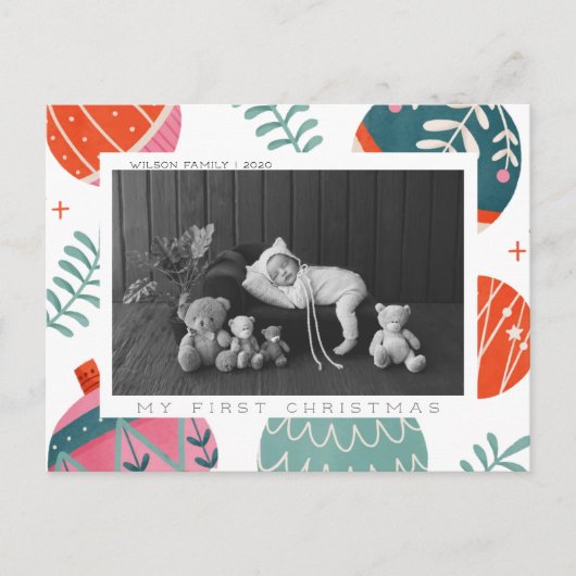 ベビーの初めてのクリスマスカード シーズンポストカード (正面)