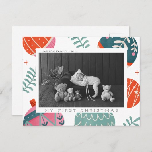 ベビーの初めてのクリスマスカード シーズンポストカード (正面/裏面)