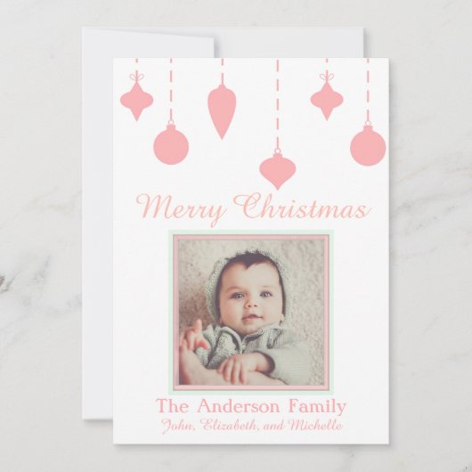 ベビーの初めてのクリスマスガールピンクグリーン シーズンカード (正面)