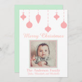 ベビーの初めてのクリスマスガールピンクグリーン シーズンカード (正面/裏面)