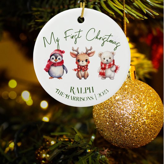 ベビーの初めてのクリスマスキッズクリスマス動物名 セラミックオーナメント