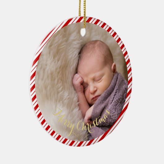 ベビーの初めてのクリスマスキャンディ・ケインストライプズ写真 セラミックオーナメント (右)