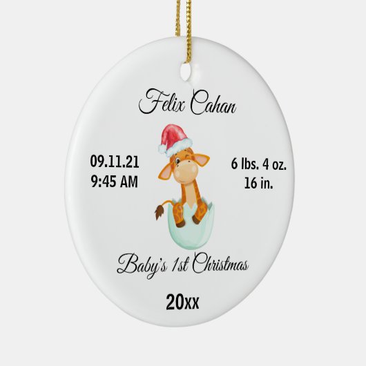 ベビーの初めてのクリスマスキリン、カスタム誕生統計 セラミックオーナメント (右)