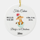 ベビーの初めてのクリスマスキリン、カスタム誕生統計 セラミックオーナメント (正面)
