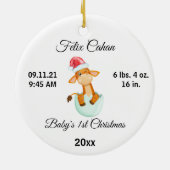 ベビーの初めてのクリスマスキリン、カスタム誕生統計 セラミックオーナメント (裏面)