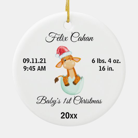 ベビーの初めてのクリスマスキリン、カスタム誕生統計 セラミックオーナメント (裏面)
