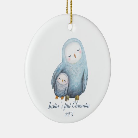 ベビーの初めてのクリスマスギフトスノーウィークフクロウ母ベビー セラミックオーナメント (右)