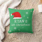 ベビーの初めてのクリスマスグリーンサンタハットスノーフレーク クッション (ブランケット)