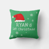 ベビーの初めてのクリスマスグリーンサンタハットスノーフレーク クッション (裏面)