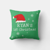 ベビーの初めてのクリスマスグリーンサンタハットスノーフレーク クッション (正面)
