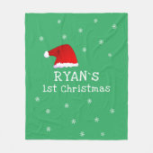 ベビーの初めてのクリスマスグリーンサンタハットスノーフレーク フリースブランケット (正面)