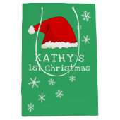 ベビーの初めてのクリスマスグリーンサンタハットスノーフレーク ミディアムペーパーバッグ (正面)