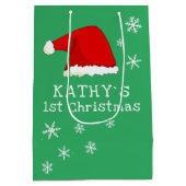 ベビーの初めてのクリスマスグリーンサンタハットスノーフレーク ミディアムペーパーバッグ (裏面)