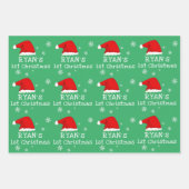 ベビーの初めてのクリスマスグリーンサンタハットスノーフレーク ラッピングペーパーシート (正面2)